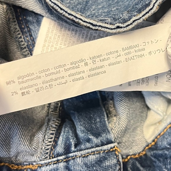 Stradivarius Denim Midi Skirt Front Slit Raw Hem Blue Jean Skirt Size‎ 12 - Picture 6 of 6